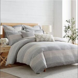 3 Piece QUEEN/FULL Levtex Home Comforter Set – Sand Stripes Cotton Bedding